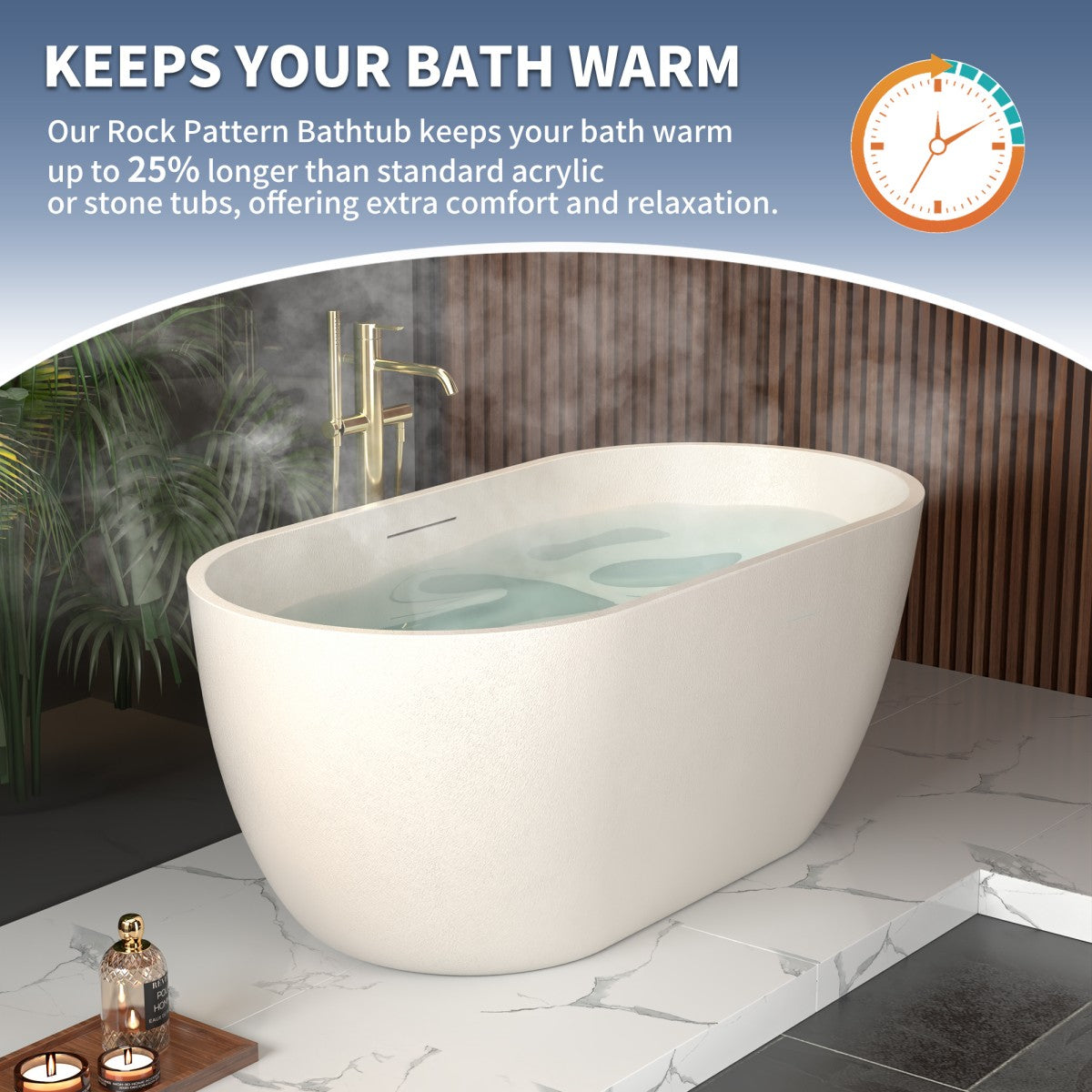 Allsumhome RockX 59" Oval Freestanding Bathtub - Stone Touch in Milky Coffee, Scratch-proof, cUPC Certified Freestanding Bath Tubs