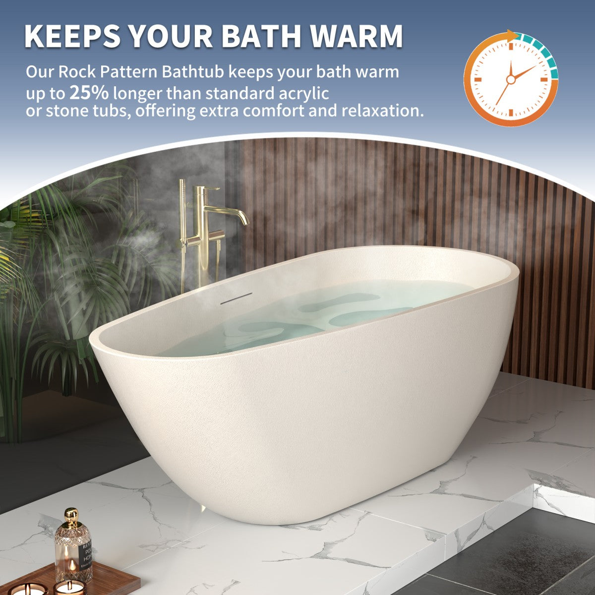 Allsumhome RockE 67" Bathtub Freestanding - Stone Touch in Milky Coffee, Scratch-proof, cUPC Certified Freestanding Bath Tubs