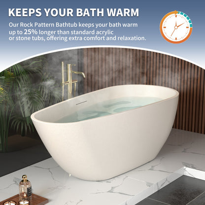 Allsumhome RockE 67" Bathtub Freestanding - Stone Touch in Milky Coffee, Scratch-proof, cUPC Certified Freestanding Bath Tubs