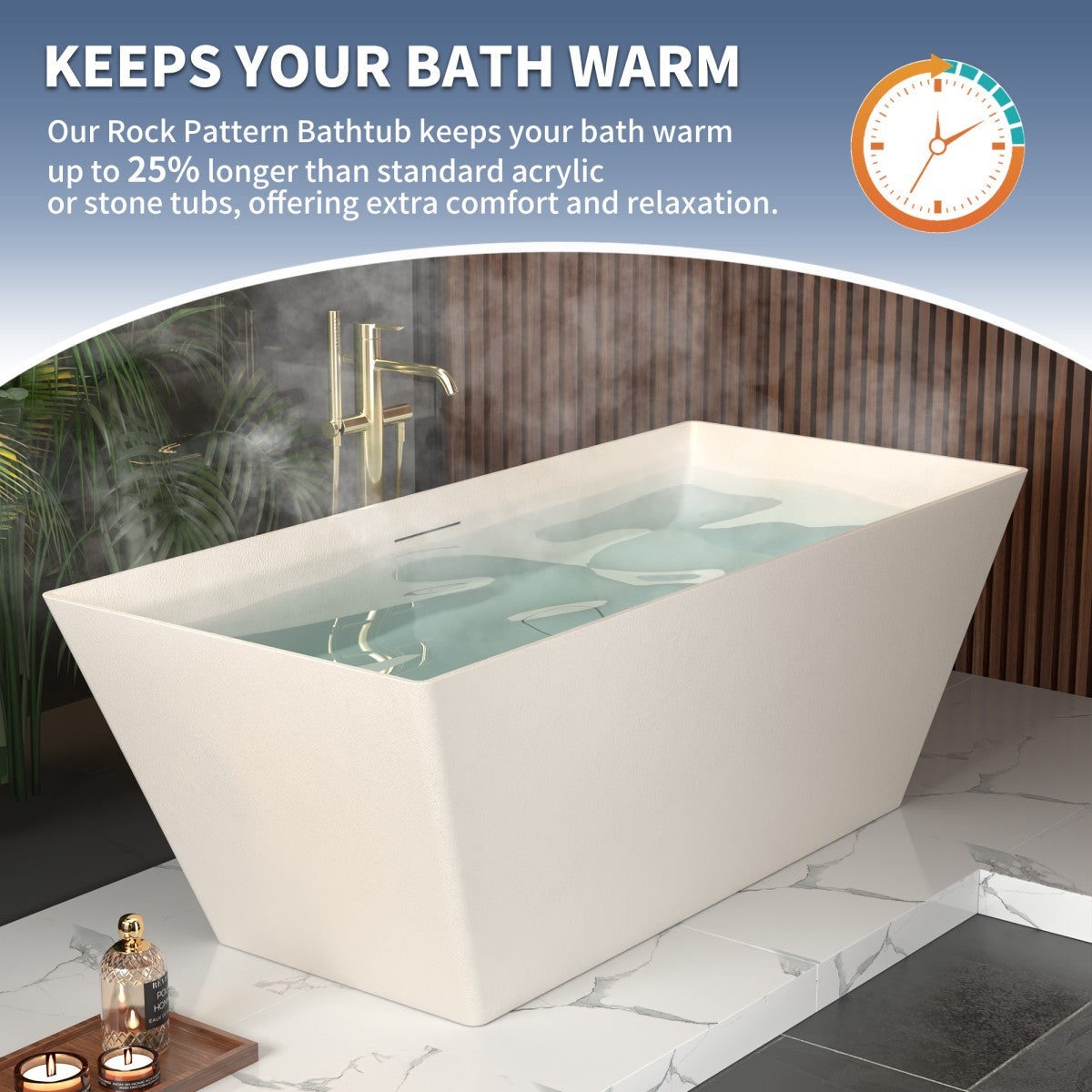 Allsumhome RockR 67" Rectangular Bathtub Freestanding - Stone Touch in Milky Coffee, Scratch-proof, cUPC Certified Freestanding Bath Tubs