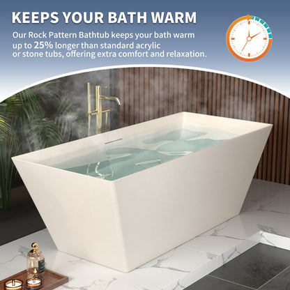 Allsumhome RockR 67" Rectangular Bathtub Freestanding - Stone Touch in Milky Coffee, Scratch-proof, cUPC Certified Freestanding Bath Tubs