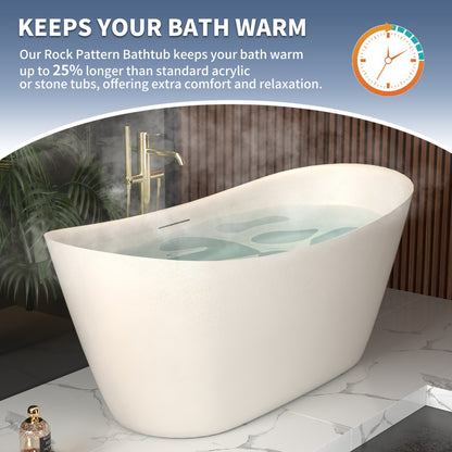 Allsumhome RockEB 67" Freestanding Bathtub - Stone Touch in Milky Coffee, Scratch-proof, cUPC Certified Freestanding Bath Tubs