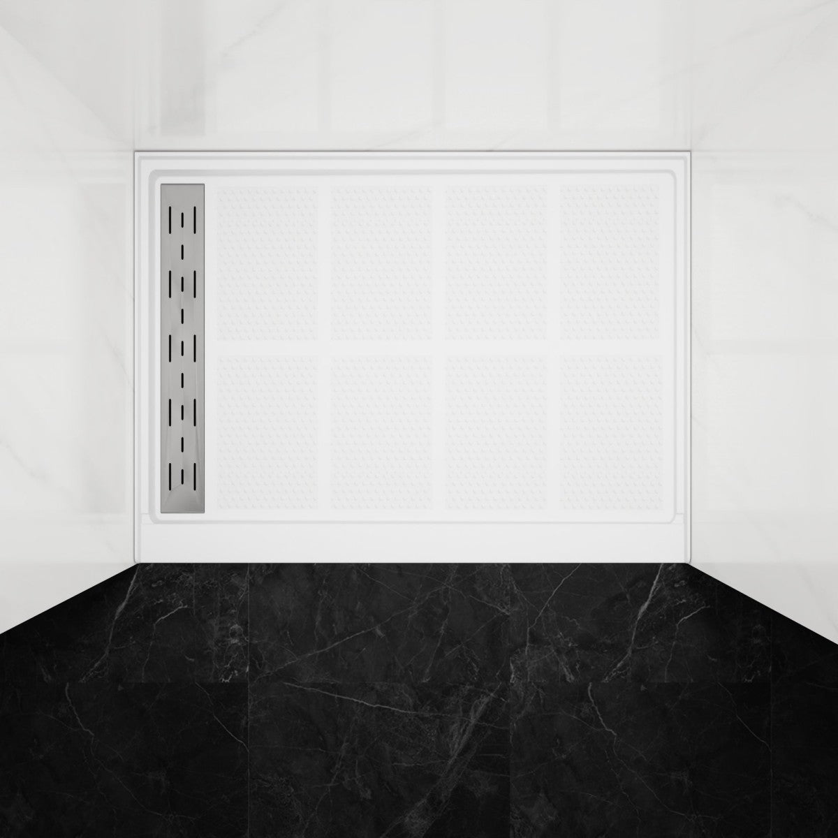 Pequod-L Shower Base, 48"x 36", Shower Pan,White with Brushed Nickel Cover,Left
