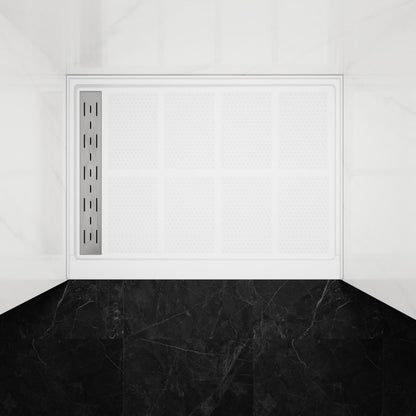 Pequod-L Shower Base, 48"x 36", Shower Pan,White with Brushed Nickel Cover,Left