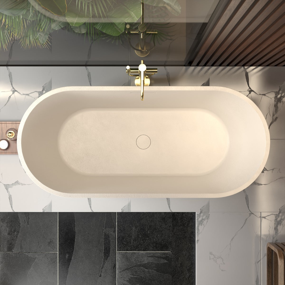 Allsumhome RockF 67" Rectangular Freestanding Bathtub - Stone Touch in Milky Coffee, Scratch-proof, cUPC Certified Freestanding Bath Tubs
