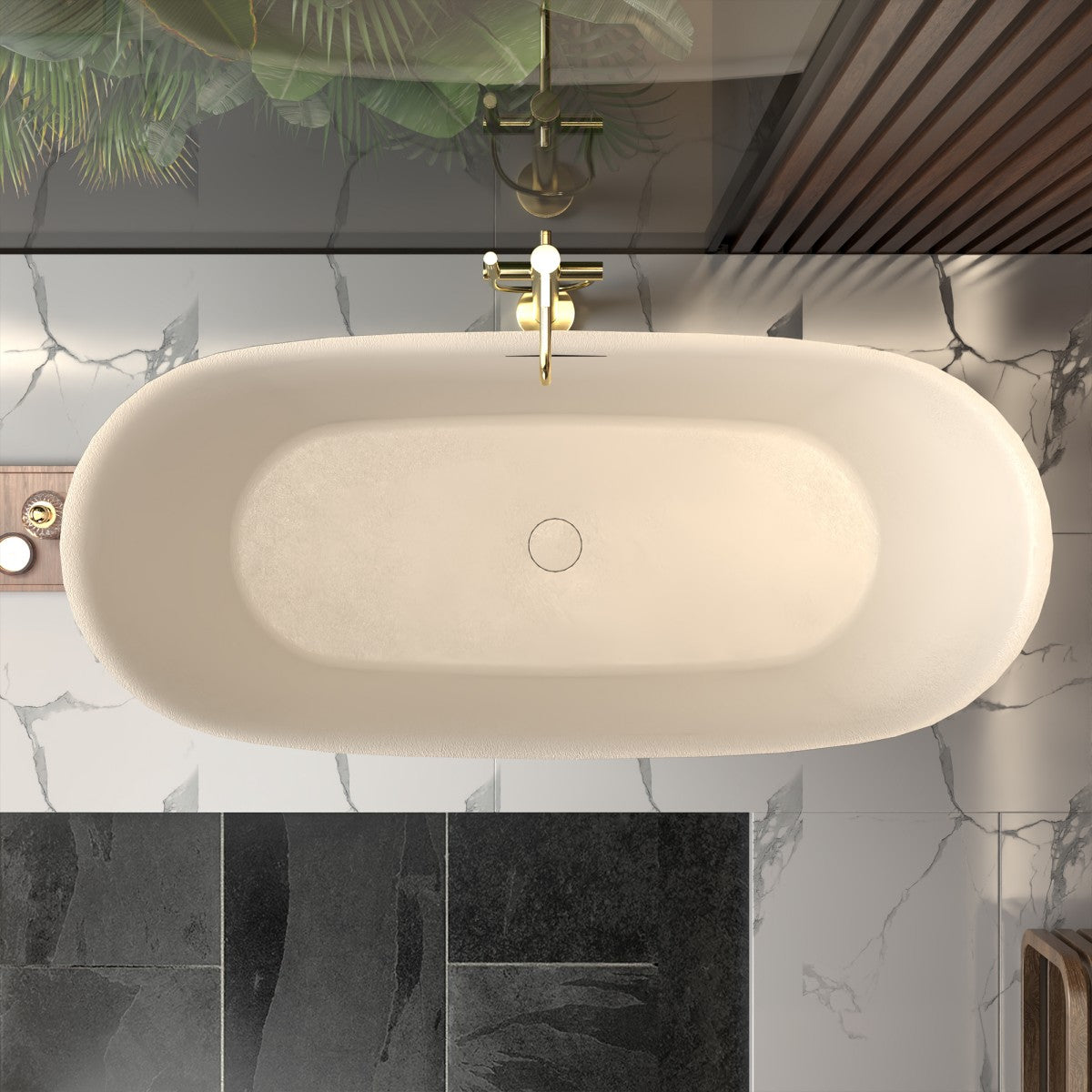 Allsumhome RockEB 67" Freestanding Bathtub - Stone Touch in Milky Coffee, Scratch-proof, cUPC Certified Freestanding Bath Tubs