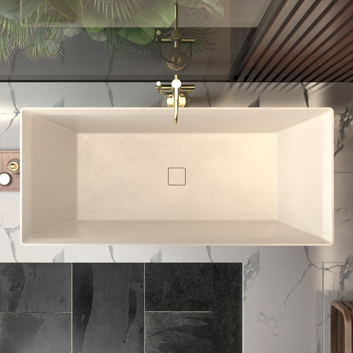 Allsumhome RockR 67" Rectangular Bathtub Freestanding - Stone Touch in Milky Coffee, Scratch-proof, cUPC Certified Freestanding Bath Tubs