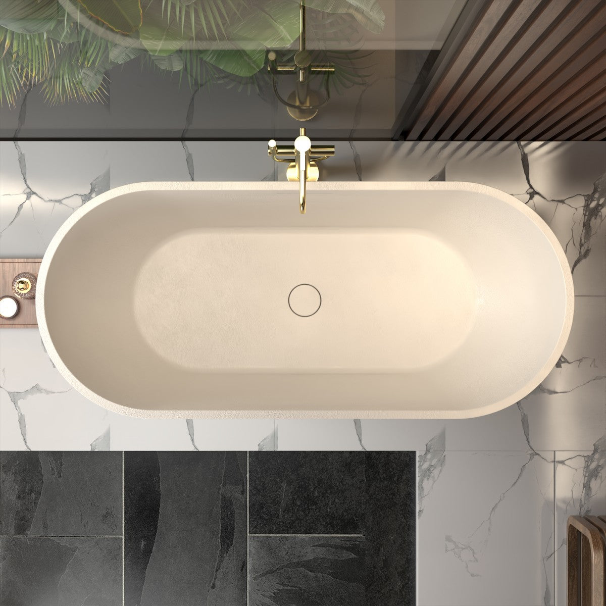 Allsumhome RockX 67" Freestanding Bathtub Modern - Stone Touch in Milky Coffee, Scratch-proof, cUPC Certified Freestanding Bath Tubs