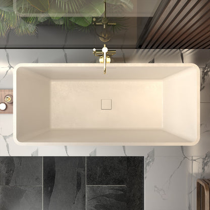 Allsumhome RockF 57 Freestanding Soaker Bathtubs - Stone Touch in Milky Coffee, Scratch-proof, cUPC Certified Freestanding Bath Tubs