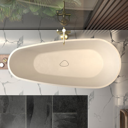 Allsumhome RockE 67" Bathtub Freestanding - Stone Touch in Milky Coffee, Scratch-proof, cUPC Certified Freestanding Bath Tubs
