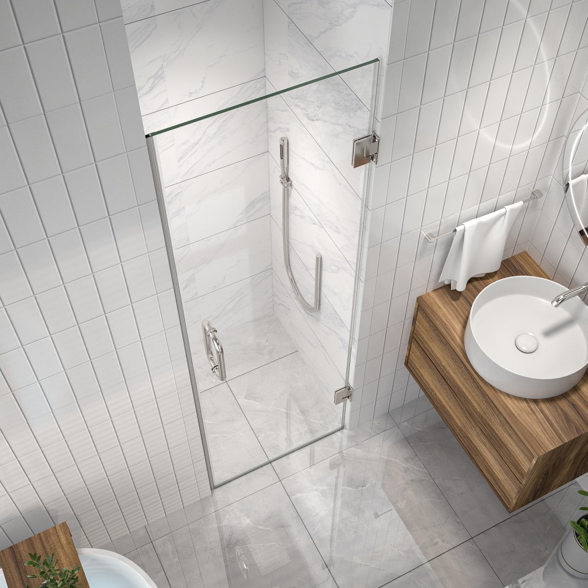 Valor Shower Door 24in.W x 72in.H Semi-Frameless Hinged Shower Door,Shower Room Glass Door with Clear Tempered Shower Glass Panel,Chrome