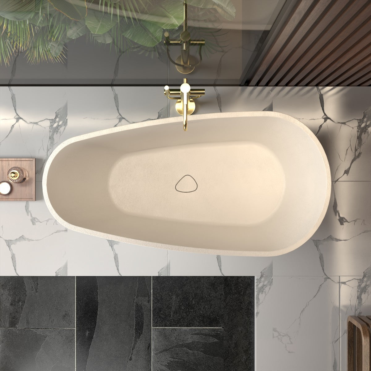 Allsumhome RockE 59" Freestanding Soaking Bathtubs - Stone Touch in Milky Coffee, Scratch-proof, cUPC Certified Freestanding Bath Tubs