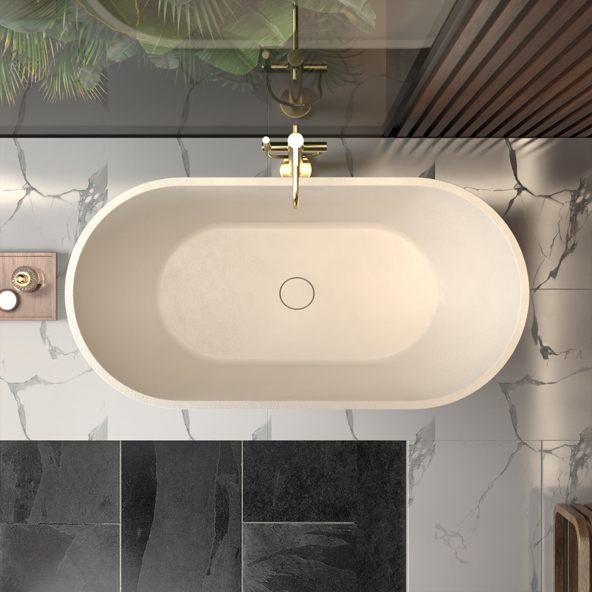Allsumhome RockX 59" Oval Freestanding Bathtub - Stone Touch in Milky Coffee, Scratch-proof, cUPC Certified Freestanding Bath Tubs