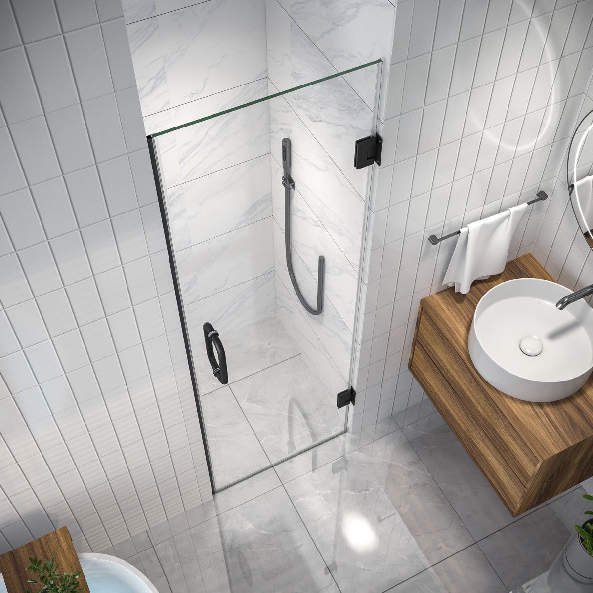 Valor Shower Door 24in.W x 72in.H Semi-Frameless Hinged Shower Door,Shower Room Glass Door with Clear Tempered Shower Glass Panel,Black