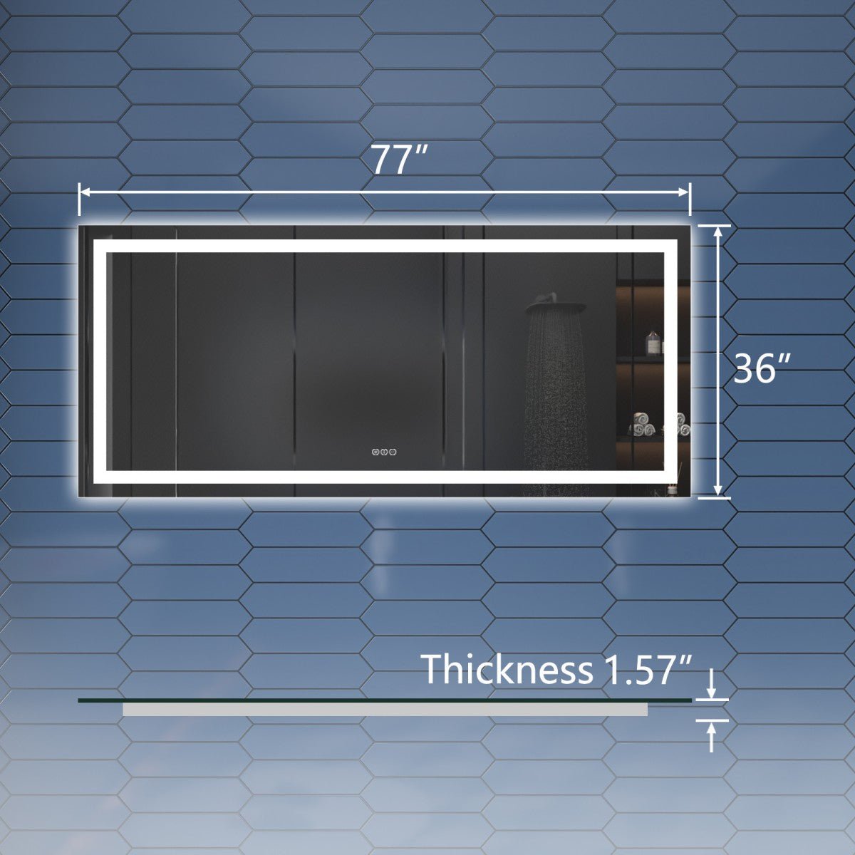 77" W x 36" H LED Heated Bathroom Mirror,Anti Fog,Dimmable,Dual Lighting Mode,Tempered Glass|Apex