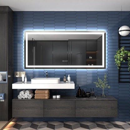 77" W x 36" H LED Heated Bathroom Mirror,Anti Fog,Dimmable,Dual Lighting Mode,Tempered Glass|Apex