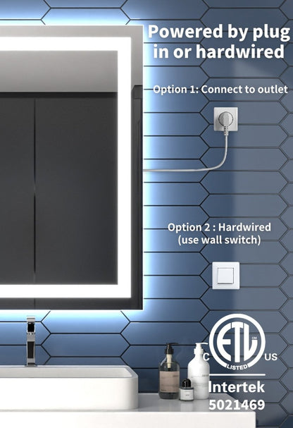 77" W x 36" H LED Heated Bathroom Mirror,Anti Fog,Dimmable,Dual Lighting Mode,Tempered Glass|Apex