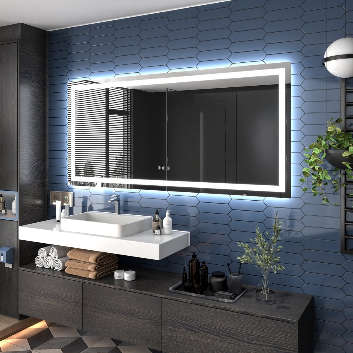 77" W x 36" H LED Heated Bathroom Mirror,Anti Fog,Dimmable,Dual Lighting Mode,Tempered Glass|Apex