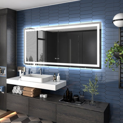 77" W x 36" H LED Heated Bathroom Mirror,Anti Fog,Dimmable,Dual Lighting Mode,Tempered Glass|Apex