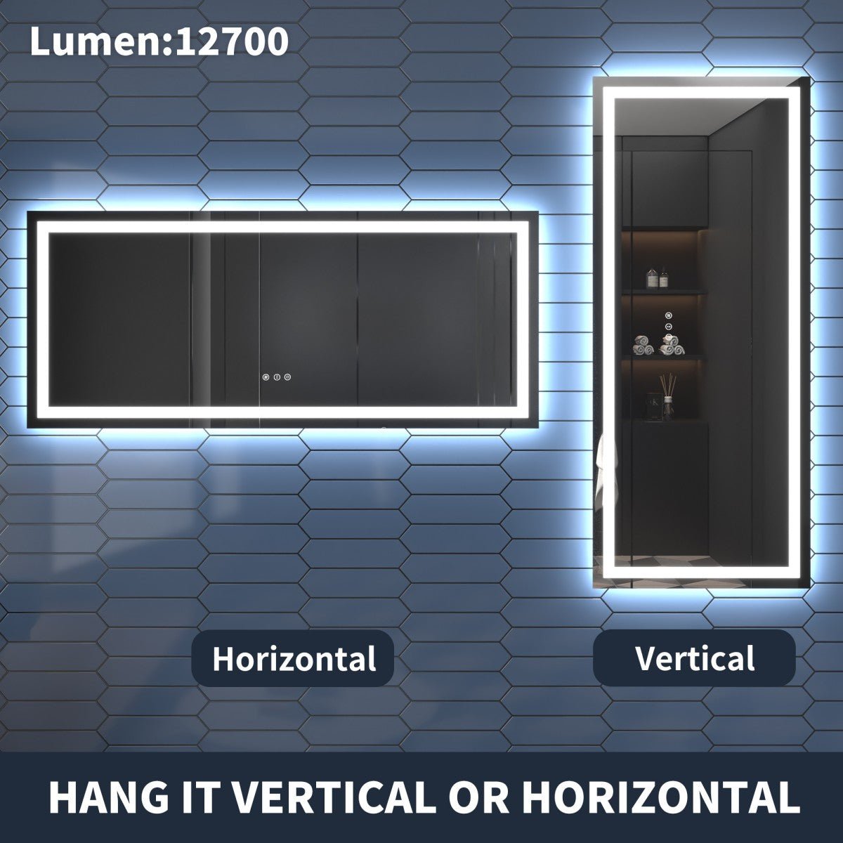 77" W x 36" H LED Heated Bathroom Mirror,Anti Fog,Dimmable,Dual Lighting Mode,Tempered Glass|Apex