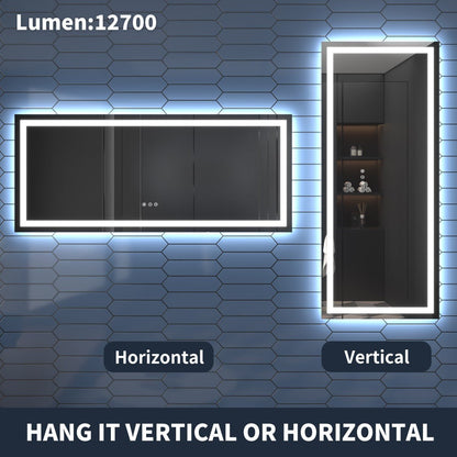 77" W x 36" H LED Heated Bathroom Mirror,Anti Fog,Dimmable,Dual Lighting Mode,Tempered Glass|Apex