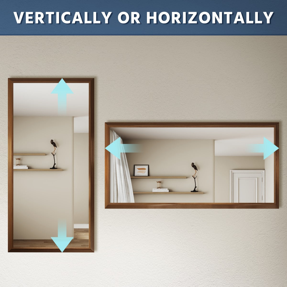 72" x 36" Light Wood Grain Modern, Elegant Rectangular Wall Mirror with Tempered Glass, Shatterproof, Rust-Resistant Dark Wood Grain Aluminum Frame for Bathroom, Living Room & Hallway| Nolhurst