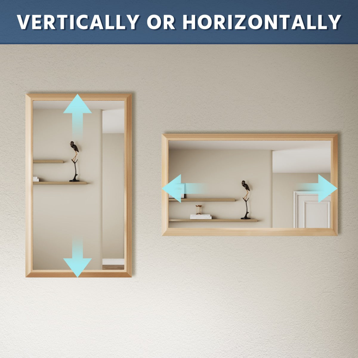 55" x 32" Light Wood Grain Modern, Elegant Rectangular Wall Mirror with Tempered Glass, Shatterproof, Rust-Resistant Light Wood Grain Aluminum Frame for Bathroom, Living Room & Hallway| Nolhurst