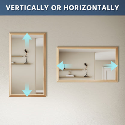 55" x 32" Light Wood Grain Modern, Elegant Rectangular Wall Mirror with Tempered Glass, Shatterproof, Rust-Resistant Light Wood Grain Aluminum Frame for Bathroom, Living Room & Hallway| Nolhurst
