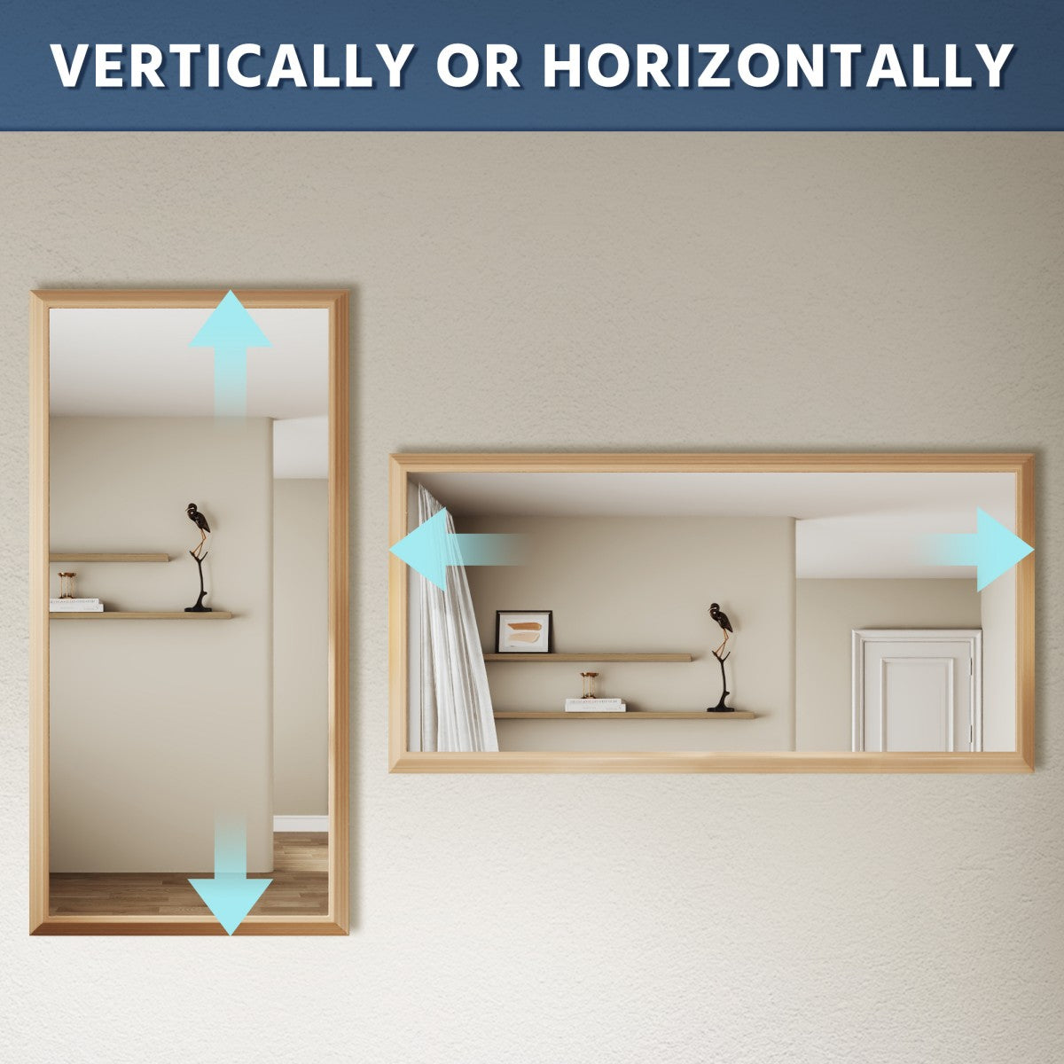 72" x 36" Light Wood Grain Modern, Elegant Rectangular Wall Mirror with Tempered Glass, Shatterproof, Rust-Resistant Light Wood Grain Aluminum Frame for Bathroom, Living Room & Hallway| Nolhurst