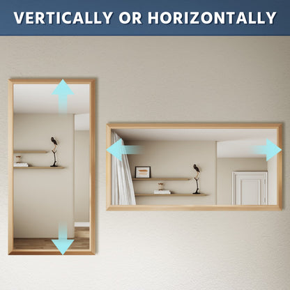 72" x 36" Light Wood Grain Modern, Elegant Rectangular Wall Mirror with Tempered Glass, Shatterproof, Rust-Resistant Light Wood Grain Aluminum Frame for Bathroom, Living Room & Hallway| Nolhurst