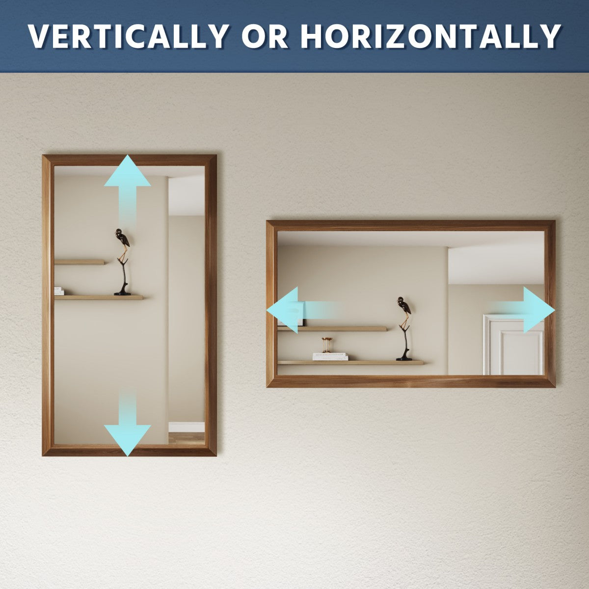 55" x 32" Dark Wood Grain Modern, Elegant Rectangular Wall Mirror with Tempered Glass, Shatterproof, Rust-Resistant Dark Wood Grain Aluminum Frame for Bathroom, Living Room & Hallway| Nolhurst