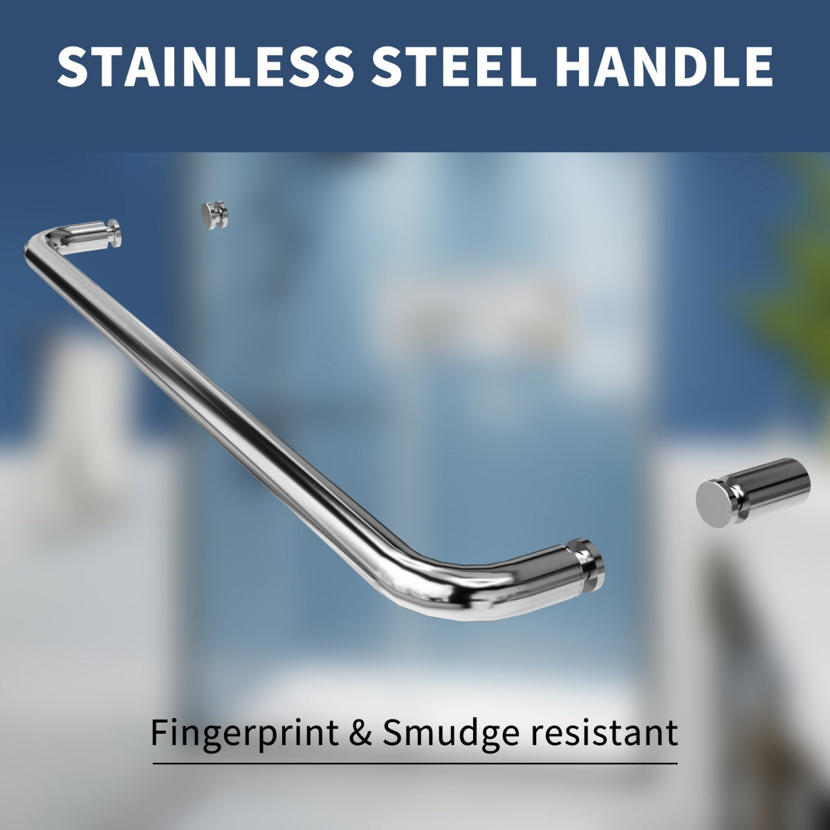 Stainless steel handle for sliding glass shower doors, fingerprint and smudge resistant.