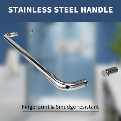 Stainless steel handle for sliding glass shower doors, fingerprint and smudge resistant.