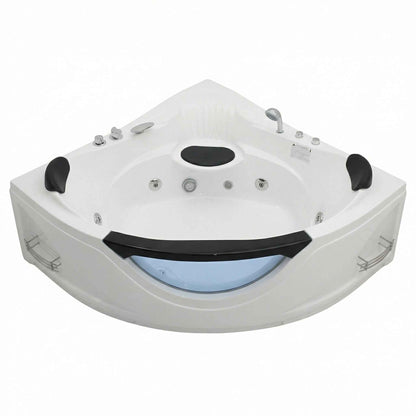 Exbrite 59" Corner Whirlpool Bathtub for 2 Person, Luxury Jetted Spa Tub with 6 Hydro Massage Jets, Chromatherapy LED Lights & Pneumatic adjust system, UL Certified water pump,UPC Certified drainer