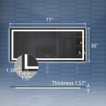 78" W x 36" H LED Bathroom Large Light Led Mirror,Anti Fog,Dimmable,Dual Lighting Mode,Tempered Glass|Apex
