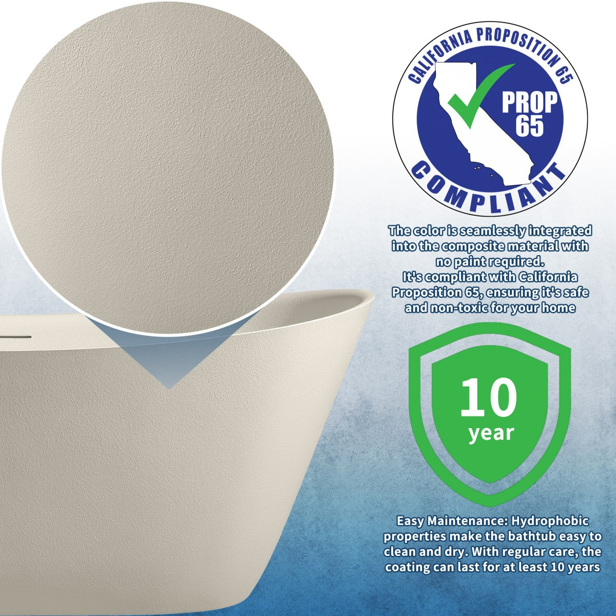 Allsumhome RockEB 67" Freestanding Bathtub - Stone Touch in Milky Coffee, Scratch-proof, cUPC Certified Freestanding Bath Tubs