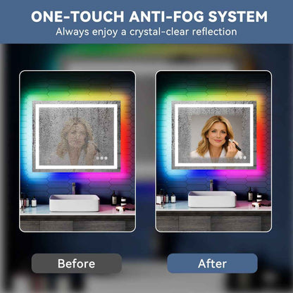 32"x 40" RGB Smart LED Bathroom Mirror–Color Changing Backlit Mirror with Anti-Fog & Dimmable Touch Control|Exbrite DYLUX