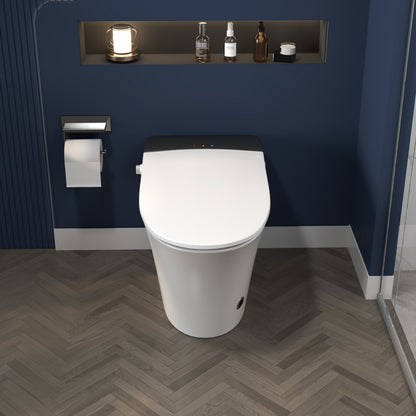 Exbrite Heated Seat Smart Toilet, One Piece Toilet, Automatic Flush Tankless Toilet without Bidet, with Foot sensor Flush, Blue Night Light, Knob Control, Power Outage Flushing, Soft Close Cover,White