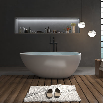 ExBrite 59" Solid Surface Free standing tub Bathroom Adult Egg Shaped Bathtub