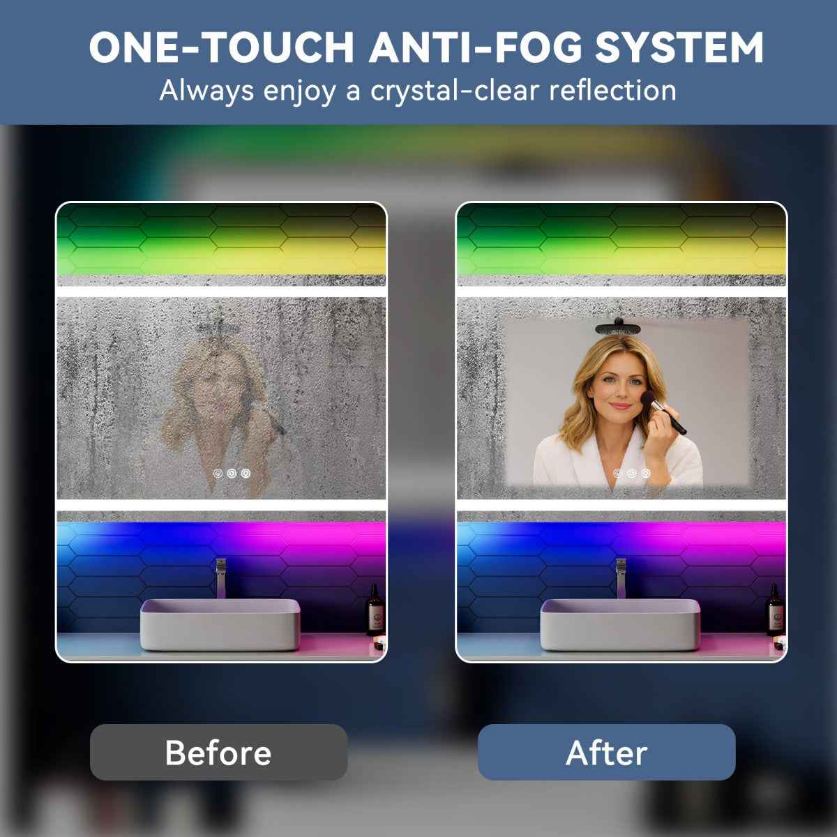 60"x 36" RGB Smart LED Bathroom Mirror–Color Changing Backlit Mirror with Anti-Fog & Dimmable Touch Control|Exbrite DYLUX