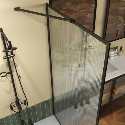Serenity 33" x 58" Bathtub Screen Reeded Glass Shower Panel For Bathtub,Matte Black Finish,Reversible Installation,Square