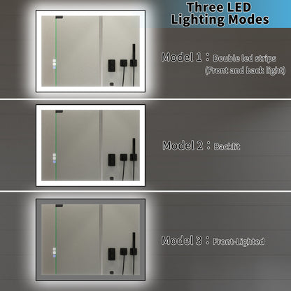Apex-Noir 55"x30" Framed LED Lighted Bathroom Mirror
