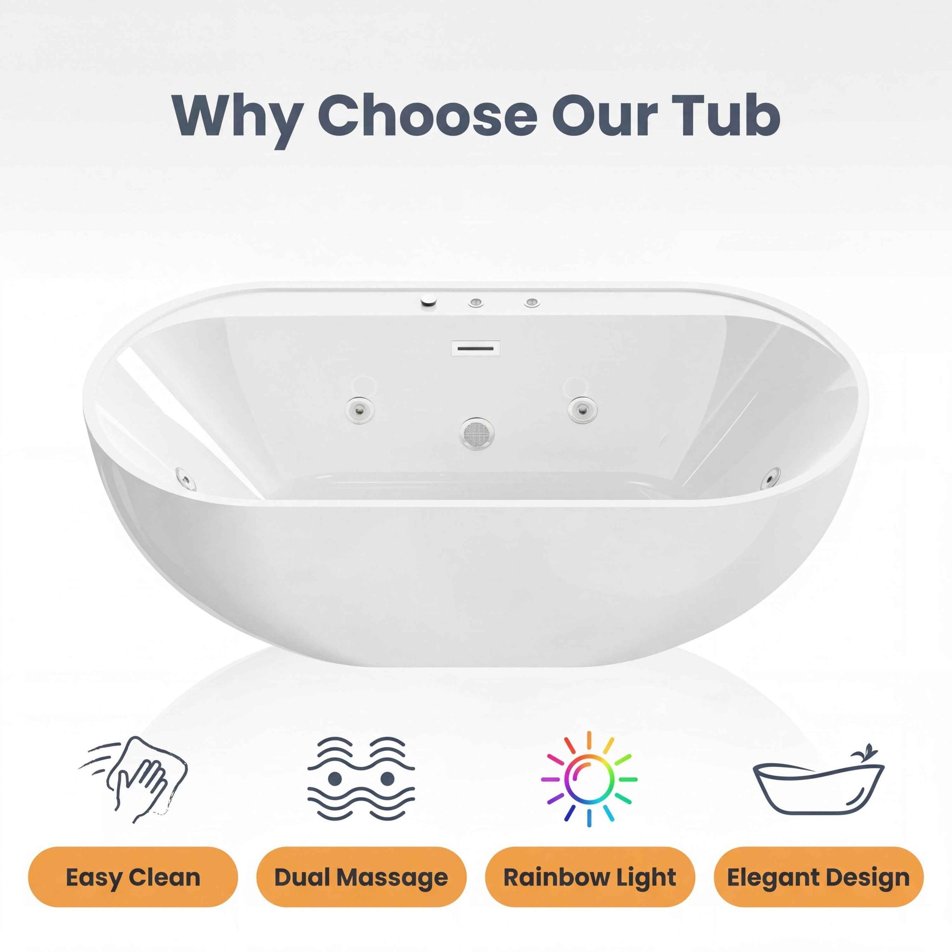 67" Whirlpool and Air Bath  Soaking Combination Tub with Adjustable Speed Air Blower and Air type control switch, White,AC-199B|Exbrite