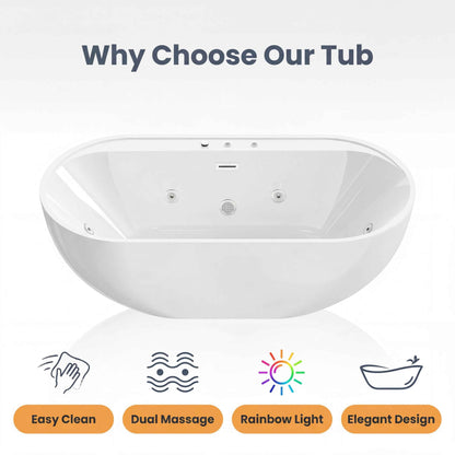 67" Whirlpool and Air Bath  Soaking Combination Tub with Adjustable Speed Air Blower and Air type control switch, White,AC-199B|Exbrite