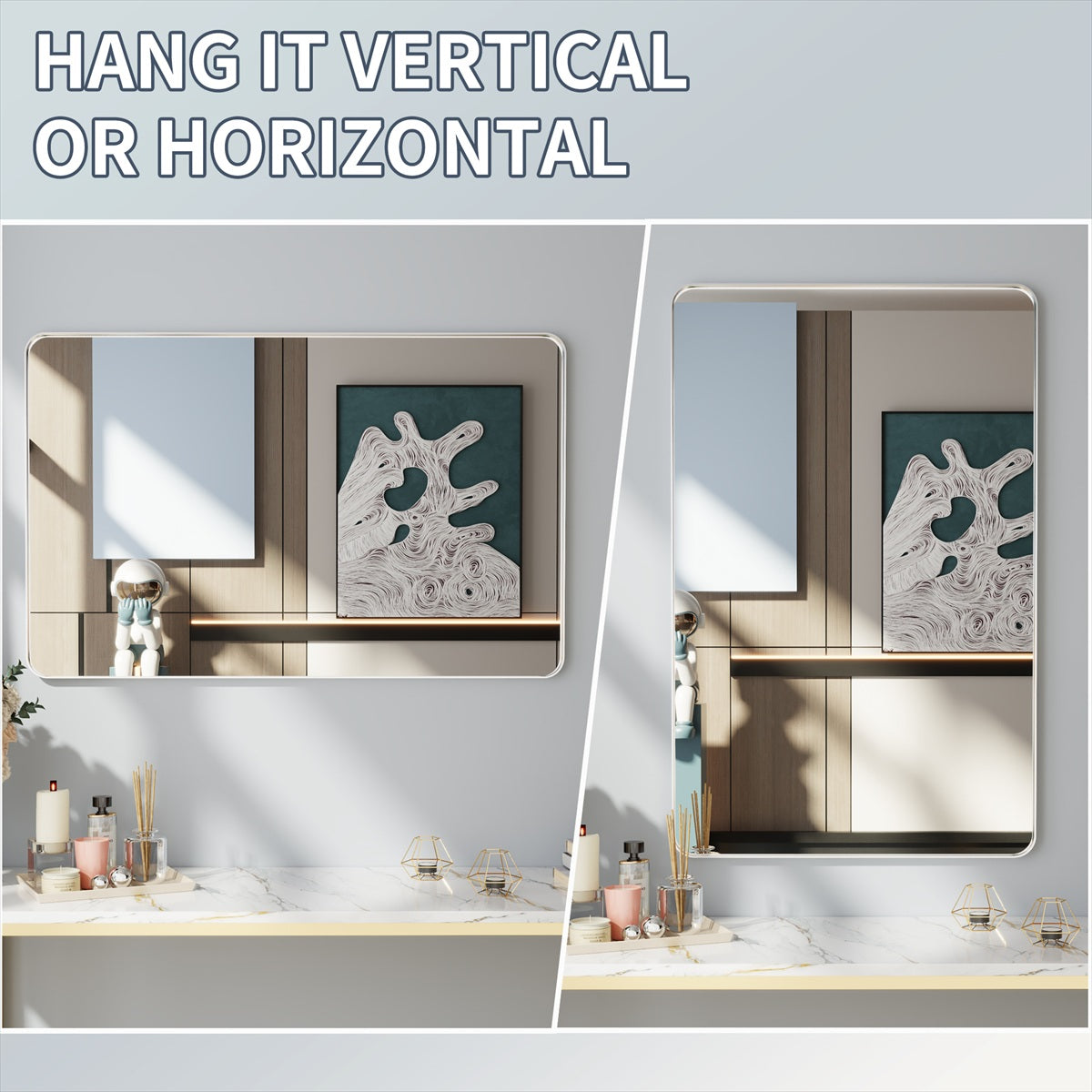 Noir 32" x 36" Silver Framed Rectangular Bathroom Mirror