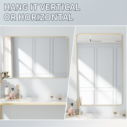 Noir 48" x 40" Gold Framed Rectangular Bathroom Mirror