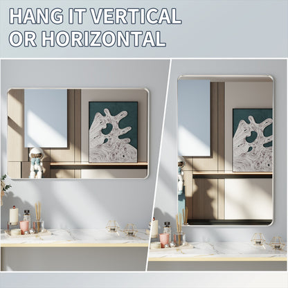 Noir 16" x 24" Silver Framed Rectangular Bathroom Mirror