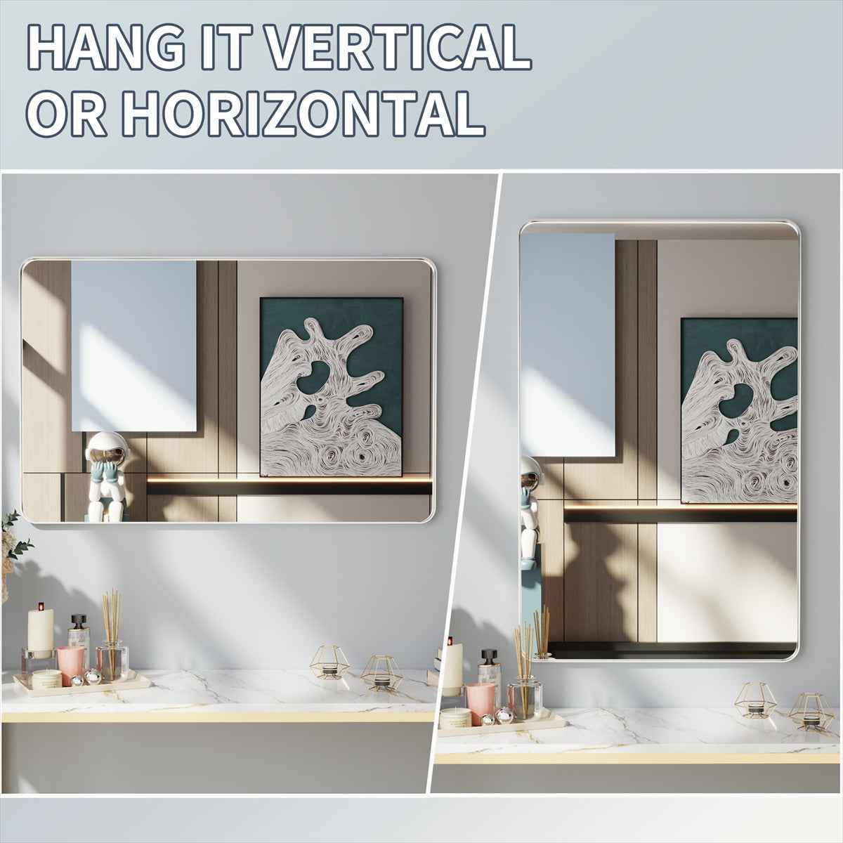 Noir 48" x 30" Silver Framed Rectangular Bathroom Mirror