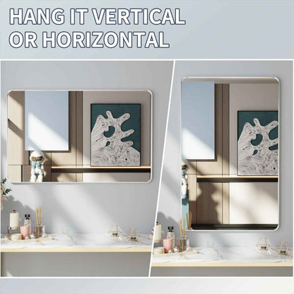 Noir 48" x 30" Silver Framed Rectangular Bathroom Mirror