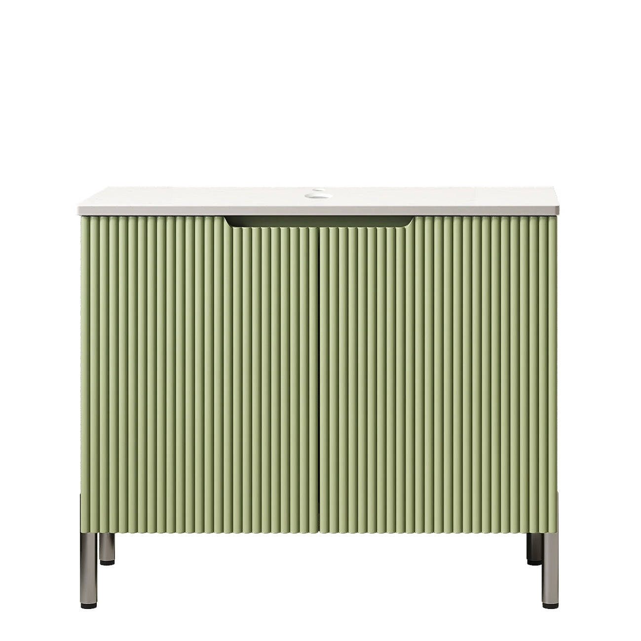 Exbrite 30" Freestanding Carrara White Artificial Stone Countertop and Green Cabinet with Two Doors, NO Basin, NO Faucet and Sink Cover|TURIO